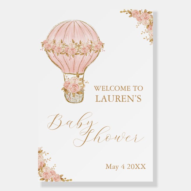 Adventure Awaits Hot Air Balloon Pink Baby Shower Foam Board (Front)