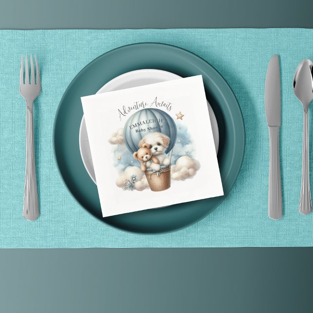 Adventure Awaits Hot Air Balloon Puppy Baby Shower Napkins (Creator Uploaded)