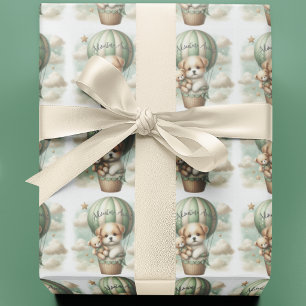 Adventure Awaits Hot Air Balloon Puppy Baby Shower Wrapping Paper