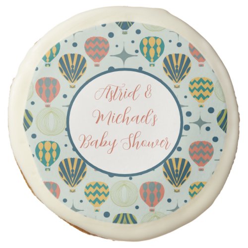 Adventure Awaits Hot Air Balloon Sage Baby Shower Sugar Cookie