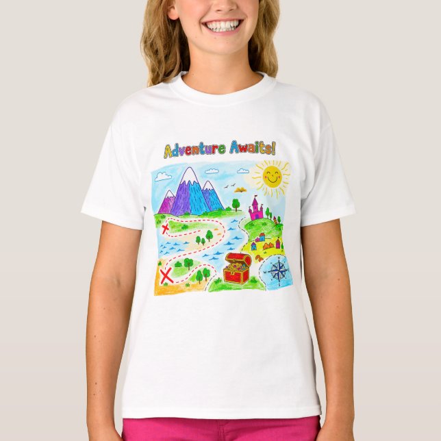 Adventure Awaits Kids Treasure Map Design T-Shirt (Front)