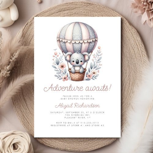 Adventure Awaits Koala Bear Balloon Baby Shower Invitation