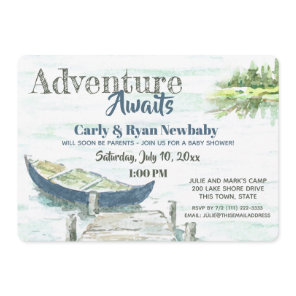 Adventure Awaits Lake and Canoe Baby Shower Invitation