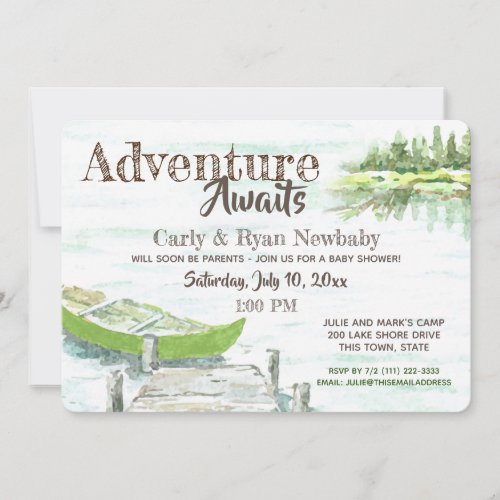 Adventure Awaits Lake and Canoe Baby Shower Invitation