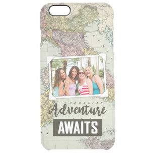 Adventure Awaits Map   Upload Your Own Photo Clear iPhone 6 Plus Case