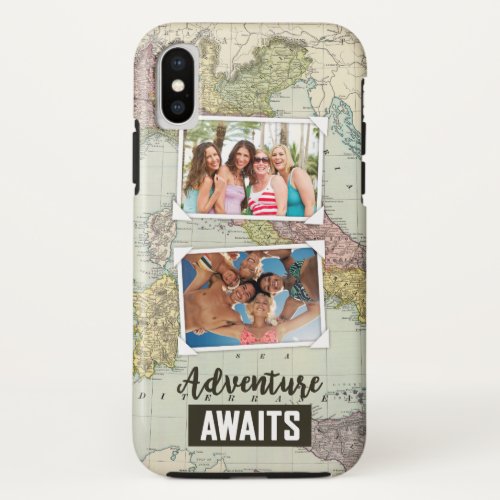 Adventure Awaits Map  Upload Your Own Photos iPhone X Case