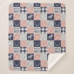Adventure Awaits Minky/Sherpa Throw, Pink and Navy Sherpa Blanket