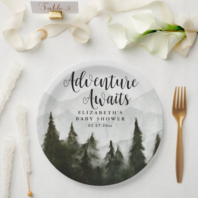 Adventure Awaits Misty Mountains Baby Shower Paper Plates (Wedding)