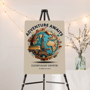 Adventure Awaits Modern Globe Baby Shower Foam Board