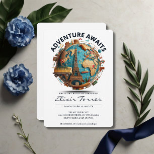 Adventure Awaits Modern Globe Baby Shower Invitation