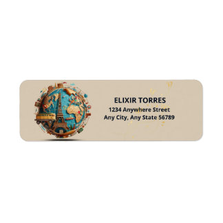 Adventure Awaits Modern Globe Baby Shower Label
