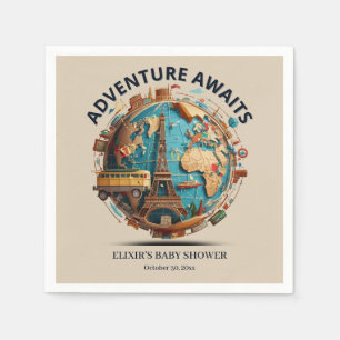 Adventure Awaits Modern Globe Baby Shower Napkins
