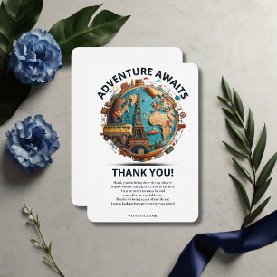 Adventure Awaits Modern Globe Baby Shower Thank You Card