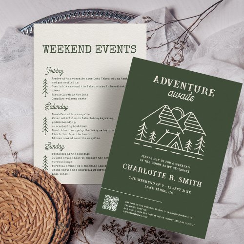 Adventure Awaits Modern Simple Camp Bachelorette Invitation