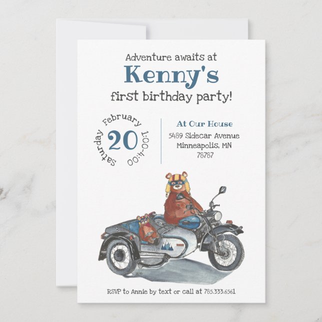 Adventure Awaits Motorcycle Boys Birthday Invitation (Front)