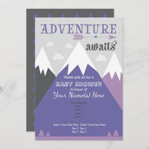 Adventure awaits Mountain Baby Shower Invitation