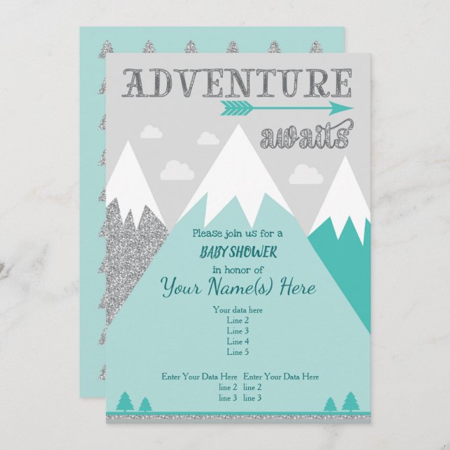 Adventure awaits Mountain Baby Shower Invitation (Front/Back)