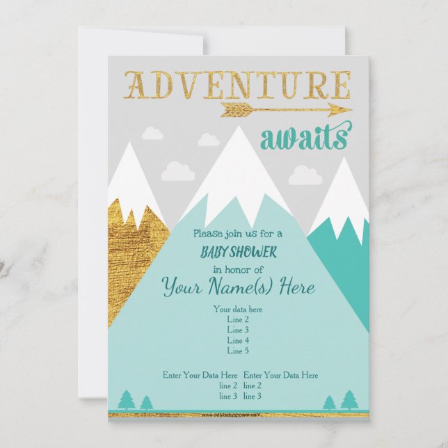 Adventure awaits Mountain Baby Shower Invitation (Front)
