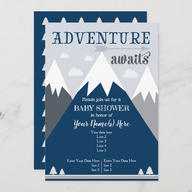 Adventure awaits Mountain Baby Shower Invitation (Front/Back)