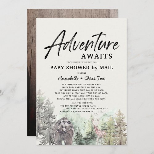 Adventure Awaits Mountain Bear Baby Shower by Mail Invitation