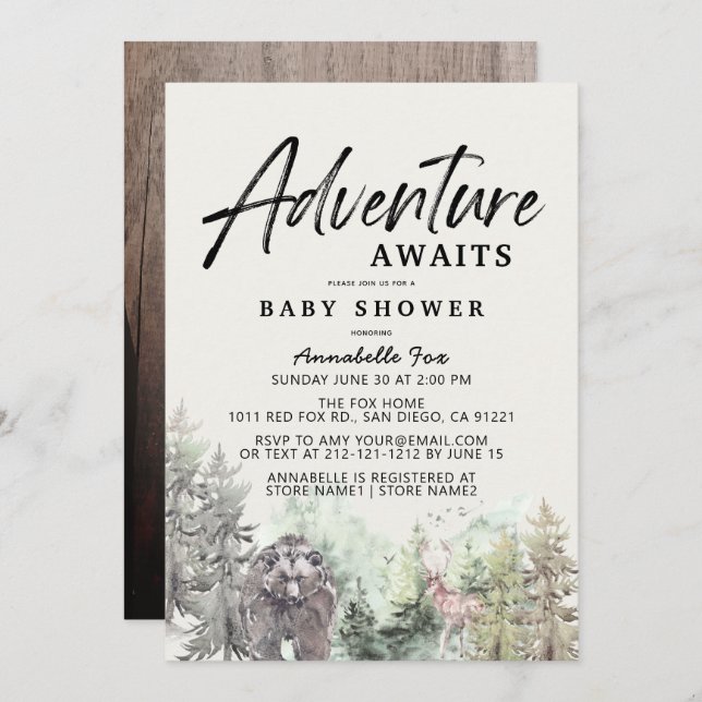 Adventure Awaits Mountain Bear Baby Shower Invitation (Front/Back)