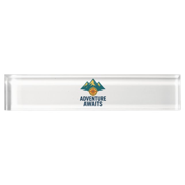 Adventure Awaits – Mountain & Compass Car Decal Desk Name Plate (Front)