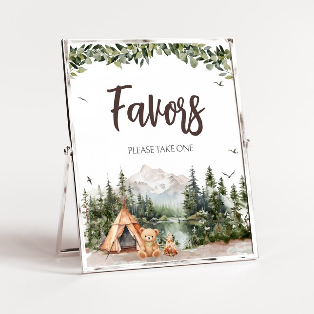 Adventure Awaits Mountain Favors Poster (Let the Adventure Begin Baby Shower Favors Sign)