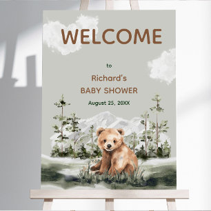 Adventure awaits mountain forest bear baby shower foam board