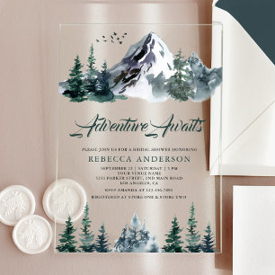 Adventure Awaits Mountain Forest Bridal Shower Acrylic Invitations
