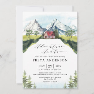 Adventure Awaits Mountain Forest Bridal Shower Invitation