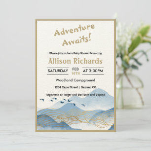 Adventure awaits mountain Gold Line baby shower Invitation