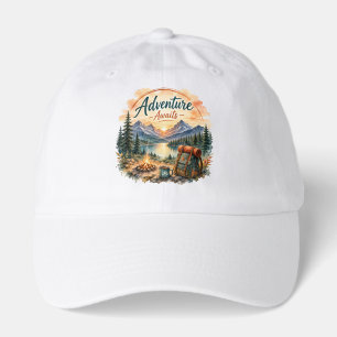 Adventure Awaits Mountain Lake Camping Sunset Hat