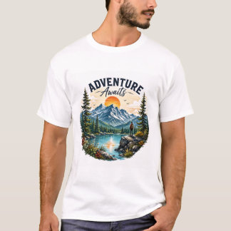 Adventure Awaits Mountain Lake Hiking T-Shirt