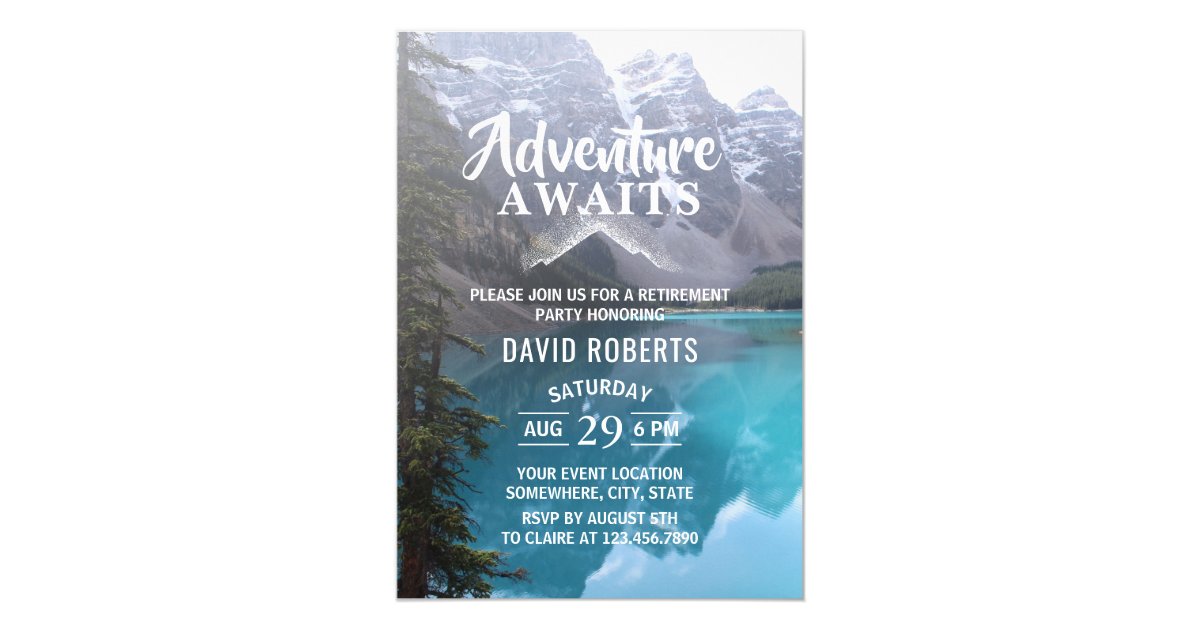 Adventure Awaits Mountain Lake Retirement Party Invitation