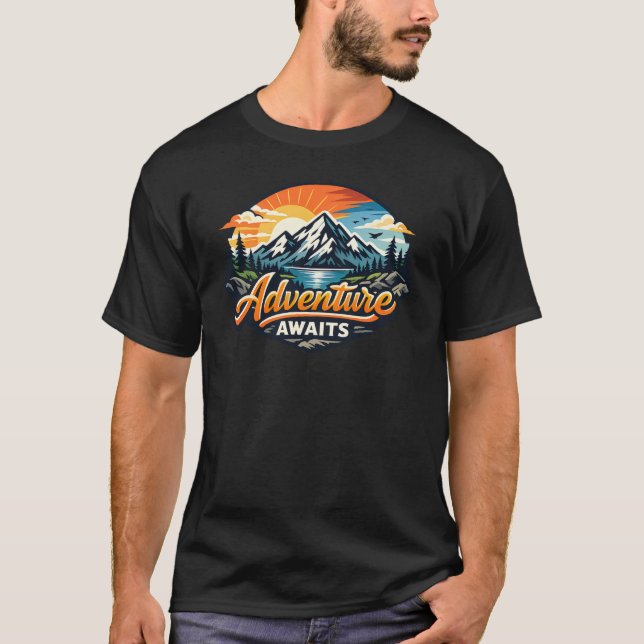Adventure Awaits – Mountain Landscape Outdoor T-Sh T-Shirt (Front)