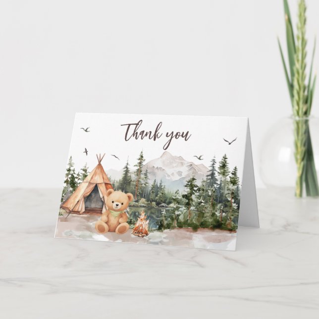 Adventure Awaits Mountain  Letterpress Thank You Card (Front)