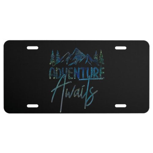 Adventure Awaits Mountain License Plate