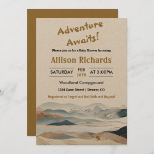 Adventure awaits mountain nature baby shower invi invitation