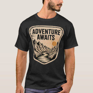 Adventure Awaits Mountain River Sunset T-Shirt