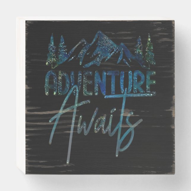 Adventure Awaits, Mountain Wooden Box Sign (Front Horizontal)