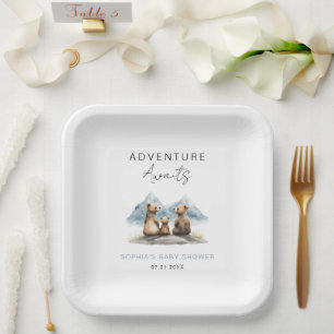 Adventure Awaits Mountains Baby Shower Party Paper Plates