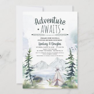 Adventure Awaits Mountains Camping Couples Shower Invitation