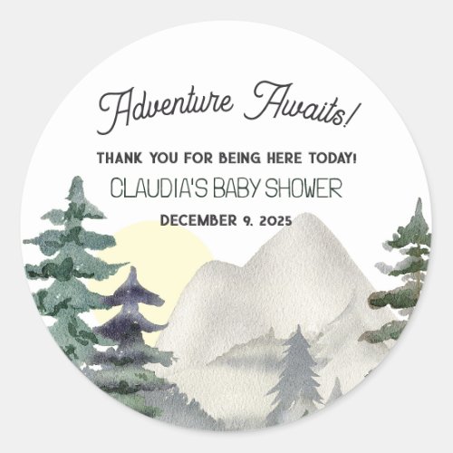 Adventure Awaits Mountains  Forest Thank You Classic Round Sticker