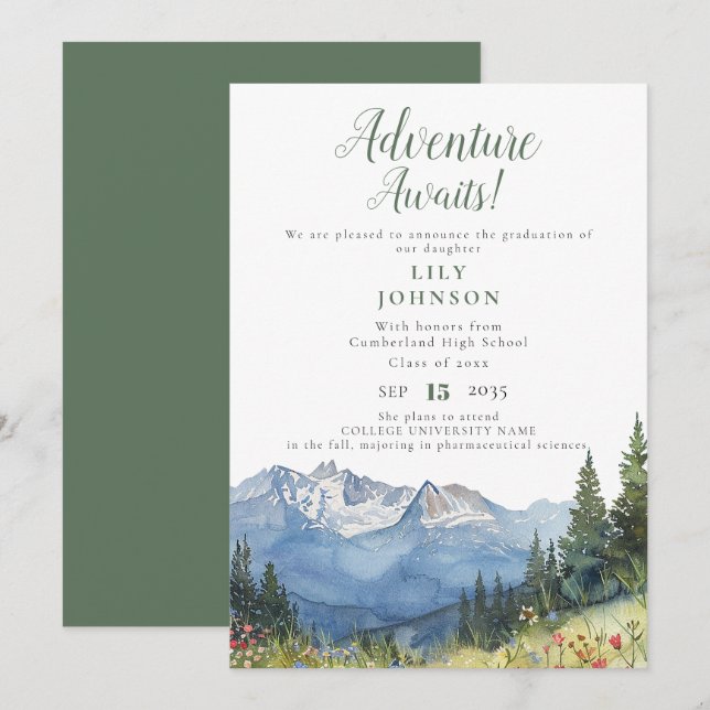 Adventure Awaits Mountains Graduation Announcement (Front/Back)