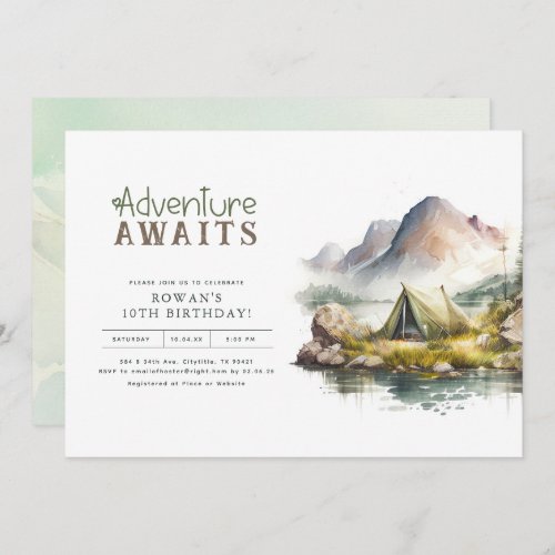 Adventure Awaits Mountains Nature Birthday Party Invitation