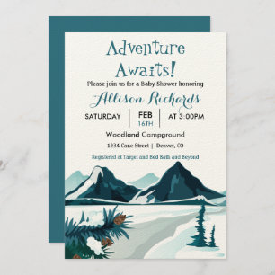 Adventure awaits mountains travel baby shower in invitation