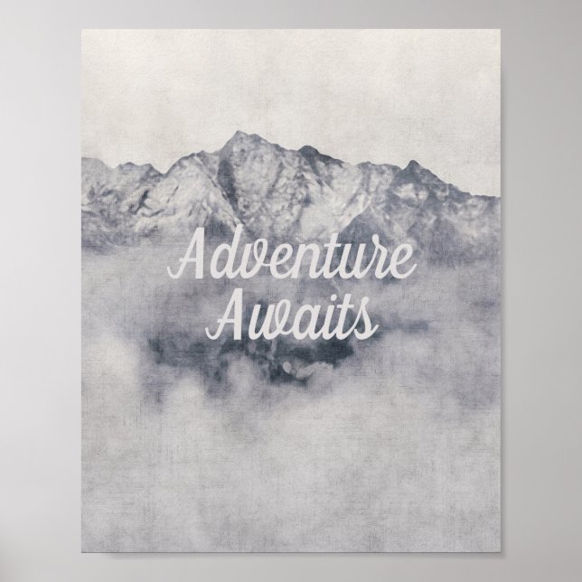 Adventure Awaits Nature Misty Mountain Quote Poster (Front)