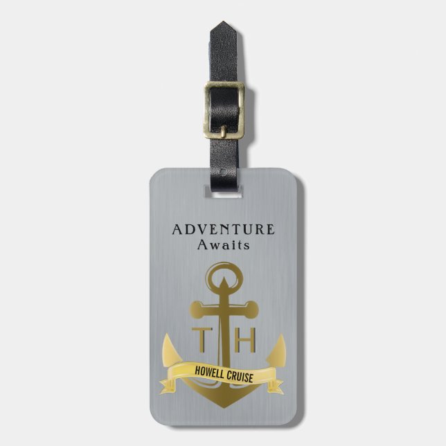Adventure Awaits Nautical Anchor Cruise Vacation Luggage Tag (Front Vertical)