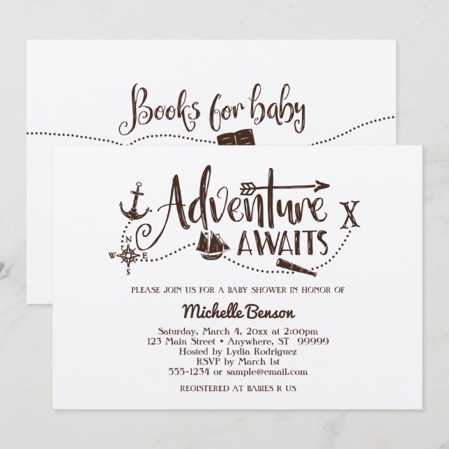 "Adventure Awaits" Nautical Baby Shower Invitation (Front/Back)