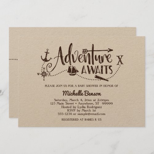 Adventure Awaits Nautical Baby Shower Invitation